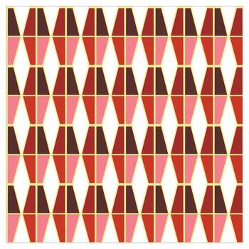 A geometric repeat pattern of hexagons in shades of red, pink, and brown, outlined in a light yellow, creating a vibrant, appealing surface design. vector