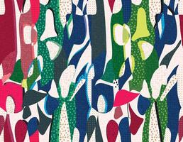Abstract pattern with colorful, overlapping shapes reds, blues, greens, and beige. Textures include different shape and scale dots and dashes and lines texture background vector