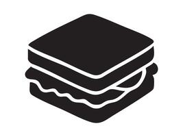 Black silhouette of sandwich with lettuce and ingredients, isolated on white background, graphic illustration. Concept of fast food, lunch snack, simple meal icon, design element vector