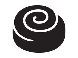 Black silhouette of cinnamon roll with spiral shape, isolated on white background, graphic illustration. Concept of dessert, pastry, sweet bun, bakery icon, breakfast food, design element vector