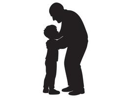 Black silhouette of elderly man and boy embracing isolated on white background, graphic illustration. concept of family, fatherhood, bonding, relationship, love, parenting. vector