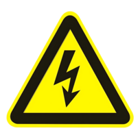 Yellow and Black High Voltage Warning Sign in Triangular Shape. png