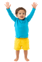 Little boy standing tall with hands raised png