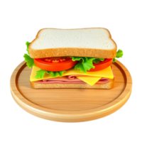 Ham and Cheese Sandwich with Fresh Vegetables on Wooden Plate Isolated on Transparent Background png