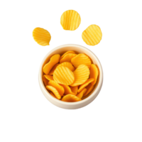 Crispy Potato Chips in White Bowl on Transparent Background png