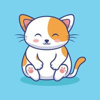 Cute Fat Cat Sitting Cartoon Icon Illustration. Animal Nature Style Concept. vector