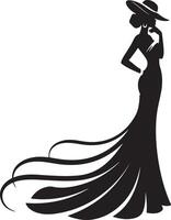 Elegant Woman Silhouette in Flowing Gown and Hat vector
