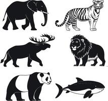 Wild Animal Silhouette and Outline Set vector