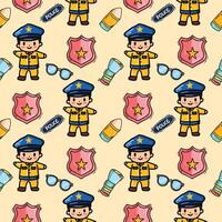 Cute police officer pattern with badges, sunglasses, bullets, and flashlights. vector