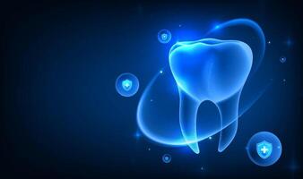 Glowing tooth in a digital format vector