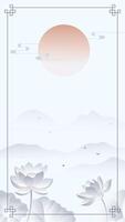 Lotus flowers and serene sunset illustration vector