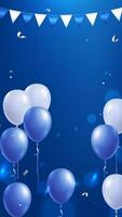 Blue and white balloons with party decorations vector