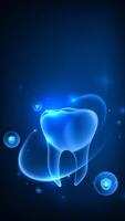 Glowing tooth with dental protection icons vector