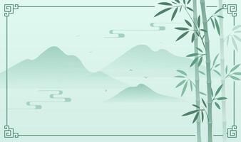 Bamboo and mountains in soft green hues vector
