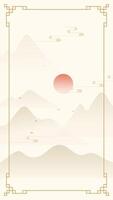 Landscape with mountains and red sun vector