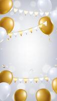 Gold and white balloons with streamers vector