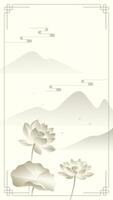 Lotus flowers and mountains in soft tones vector