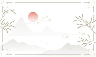 Serene landscape with mountains and sun vector