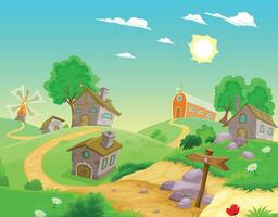 Rural landscape with houses and trees vector