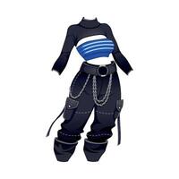 Anime-inspired blue and black outfit design vector