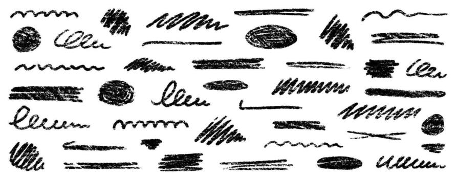tiza cepillo subrayar trazos lápiz de color marcador realce Escribiendo ataque. mano dibujado cepillo subrayar elemento conjunto para acento, lápiz de color textura énfasis elemento. áspero tiza vector