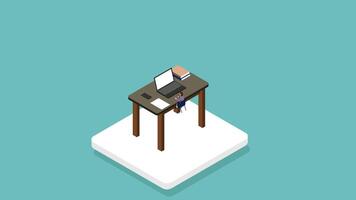Isometric Female Worker Working With a Laptop Animation video