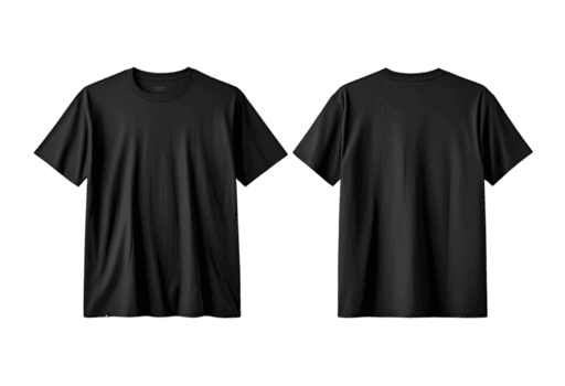 Black t-shirt front and back set isolated for clothing display. png