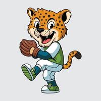Cartoon cheetah playing baseball vector