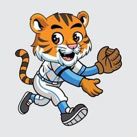 Cartoon tiger in baseball uniform vector