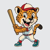 cartoon leopard with baseball bat vector