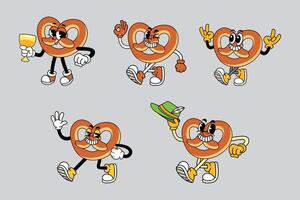 Colorful pretzel characters in funny poses vector