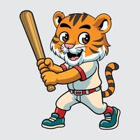 Tiger character holding a baseball bat vector