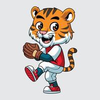 Cartoon tiger playing baseball vector