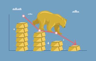 Bear walking down golden bars vector