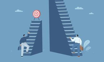 Men climbing stairs toward a target vector