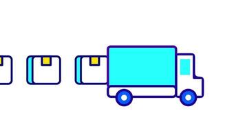 Icons showing a process from shipping truck, illustrating a purchase and delivery workflow in e-commerce design style video