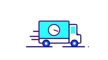 A blue delivery truck with a timer clock, symbolizing fast shipping, logistics or express delivery in a clean layout video