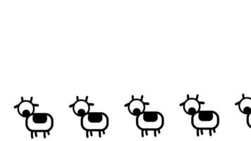 A line of five cartoon cows walking in sequence across a white background, creating a playful and organized animation style video