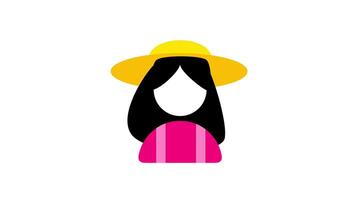 Illustration of a woman wearing a yellow hat and pink outfit, symbolizing a farmer or countryside character in a flat design style video