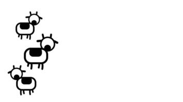 Grouped cartoon cows displayed together in black and white with bold outlines, representing a livestock concept in digital illustration video