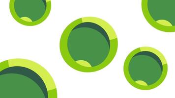 Close-up view of green circular orbs over a white background, resembling abstract leaves or stylized game tokens in bright art video