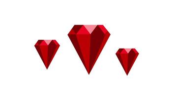três brilhante vermelho gemas arranjado dentro aumentando Tamanho em uma branco fundo, simbolizando no jogo moeda ou valioso Tesouro recompensas video