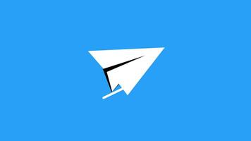 Single white paper plane over a blue background, symbolizing message sending, creativity, or startup ideas in minimalist design video
