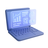 3d rendered blue laptop displaying analytics and graphs isolated on transparent background png
