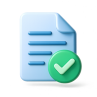 3D Render Approved Document Icon - Checklist, Completion, Verification, Success Symbol isolated on transparent background png