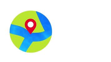 A globe-inspired map pin icon in primary colors symbolizes worldwide navigation, geolocation services, or travel planning across global platforms video