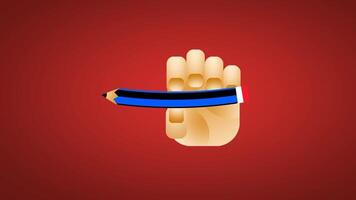 An emoji-style hand holding a pencil against a red backdrop, representing flexibility in a minimal cartoon style video