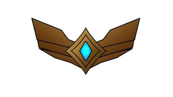 A bronze colored winged emblem with a central diamond, symbolizing entry-level honor and emerging success in a tier-based structure video