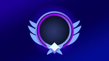 Vibrant winged black badge with a blue glow denoting elite status, tactical dominance, and prestigious rank in a virtual competition video