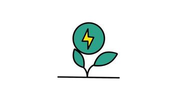 A sprouting plant with a lightning bolt at its center represents renewable green energy, eco sustainability, and environmental technology concepts video